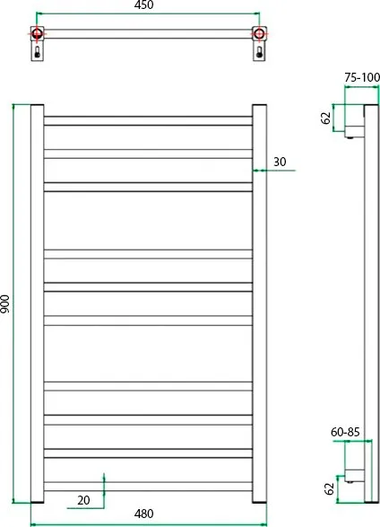 Полотенцесушитель водяной Grota Estro 48x90