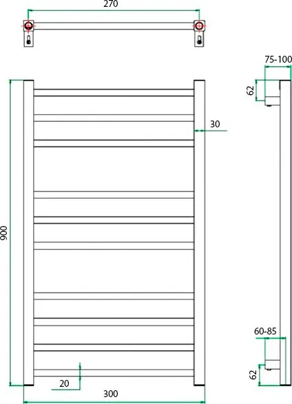 Полотенцесушитель водяной Grota Estro 30x90