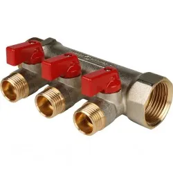Коллектор для водоснабжения Stout с шаровыми кранами 1*, 3 отвода 1/2* (красные ручки) Коллектор для водоснабжения Stout с шаровыми кранами 1*, 3 отвода 1/2* (красные ручки)