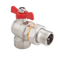 Кран шаровый угловой полнопроходной с полусгоном MVI 1/2* (внутренняя / наружная резьба, ручка-бабочка)