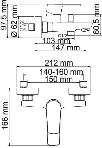 Смеситель для ванны с душем Wasserkraft Dill 6101