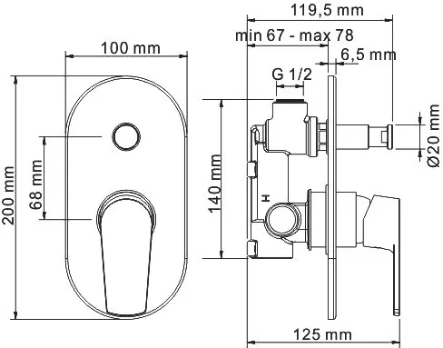 Смеситель для ванны с душем Wasserkraft Dill 6161 С ВНУТРЕННЕЙ ЧАСТЬЮ