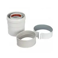 Адаптер вертикальный коаксиальный Rommer 60/100 мм (для котлов Baxi (кроме ECO Nova/Classic), Ariston, Vaillant, Viessmann, Kiturami, Mizudo, Beretta, Oasis, Wolf, Haier, Tiberis, DeDietrich, Arderia), в комплекте хомут + втулка (D60 мм, L 50 мм)