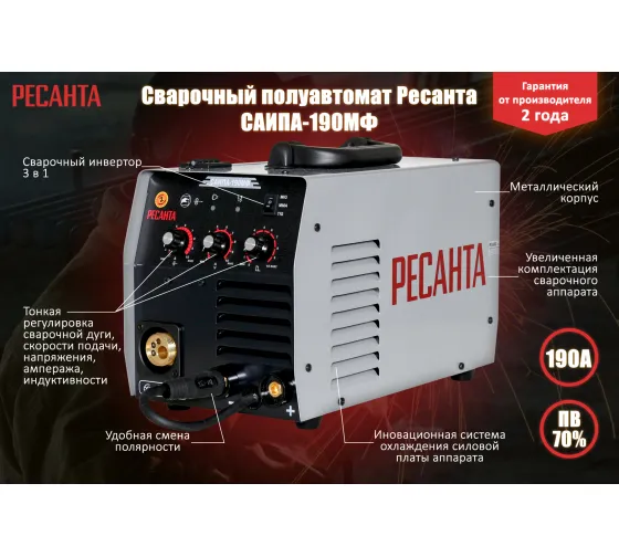 Полуавтоматический сварочный аппарат Ресанта САИПА-190МФ
