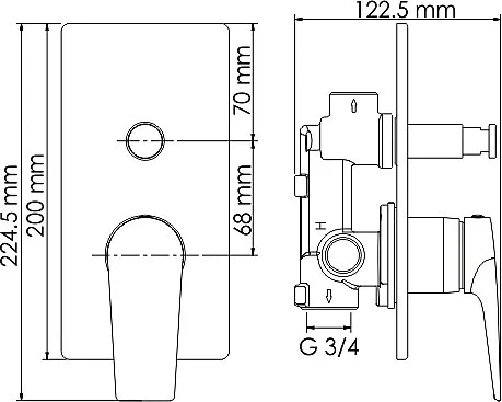 Смеситель для ванны с душем Wasserkraft Glan 6661 С ВНУТРЕННЕЙ ЧАСТЬЮ