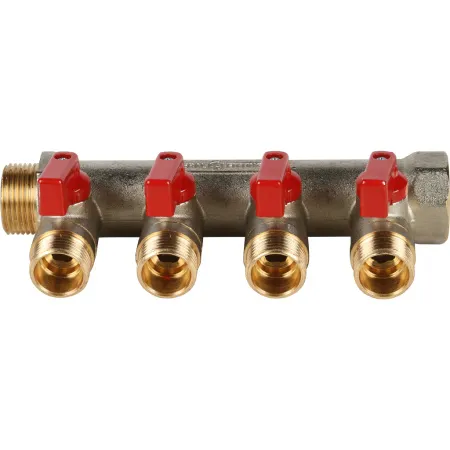 Коллектор для водоснабжения Stout 3/4* х 1/2* - 4 отвода (красные ручки) Коллектор для водоснабжения Stout 3/4* х 1/2* - 4 отвода (красные ручки)