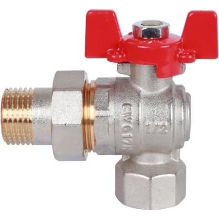 Кран шаровой полнопроходной угловой американка внутренняя / наружная резьба, ручка бабочка Rommer 1/2* Кран шаровой полнопроходной угловой американка внутренняя / наружная резьба, ручка бабочка Rommer 1/2*