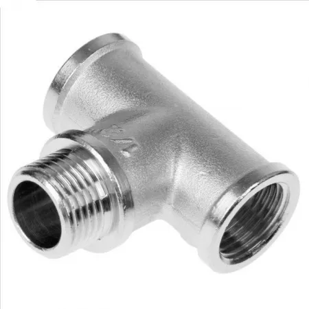 Тройник никелированный переходной внутренняя / наружная резьба Stout 1/2* Тройник никелированный переходной внутренняя / наружная резьба Stout 1/2*