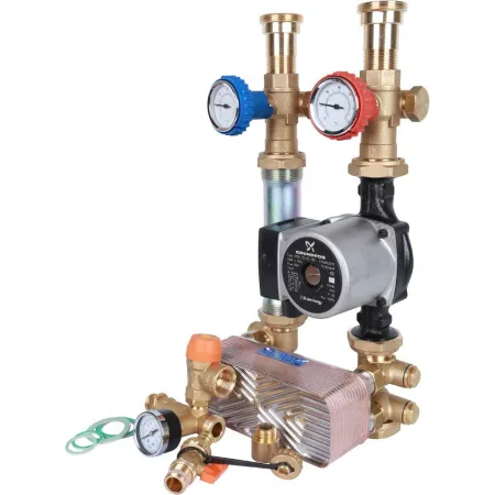 Насосная группа с теплообменником 28 пластин в теплоизоляции STOUT (с насосом Grundfos UPSO 25-65)