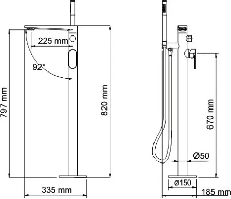 Смеситель для ванны с душем Wasserkraft Dinkel 5821 напольный