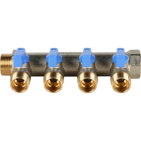 Коллектор для водоснабжения Stout 3/4* х 1/2* - 4 отвода (синии ручки) Коллектор для водоснабжения Stout 3/4* х 1/2* - 4 отвода (синии ручки)