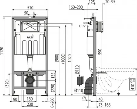 Система инсталляции для унитазов AlcaPlast Sadromodul AM101/1120-0001