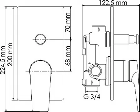 Смеситель для ванны с душем Wasserkraft Glan 6661 С ВНУТРЕННЕЙ ЧАСТЬЮ