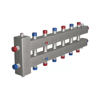 Распределительный коллектор 7 отопительных контуров с гидравлическим разделителем Rispa ГРУ+КМГ 60-7ВУ НЕРЖ.
