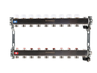 Колекторная группа для отопления из нержавеющей стали Rommer 1* х 3/4* - 9 выходов (без расходомеров, с клапаном выпуска воздуха и сливом)