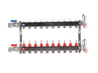Колекторная группа для теплого пола из нержавеющей стали Rommer 1* х 3/4* - 10 выходов (в сборе с расходомерами)