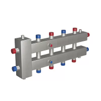 Распределительный коллектор 5 отопительных контуров с гидравлическим разделителем Rispa ГРУ+КМГ 60-5ВУ НЕРЖ.