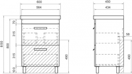 Мебель для ванной Vigo Nova 60 2 ящика