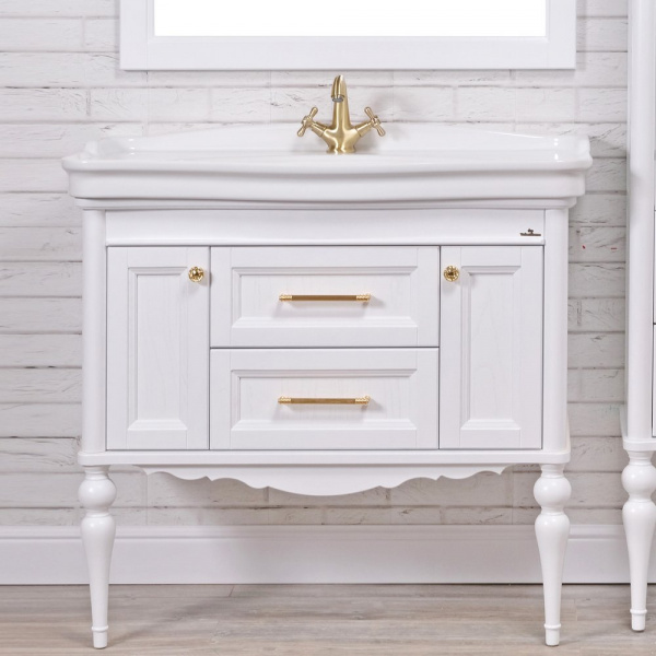 Мебель для ванной ValenHouse Эстетика 100, белая, подвесная, ручки золото