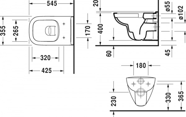 Комплект  Унитаз подвесной Duravit D-code 45700900A1 безободковый + Система инсталляции для унитазов TECE Base NEW с кнопкой смыва