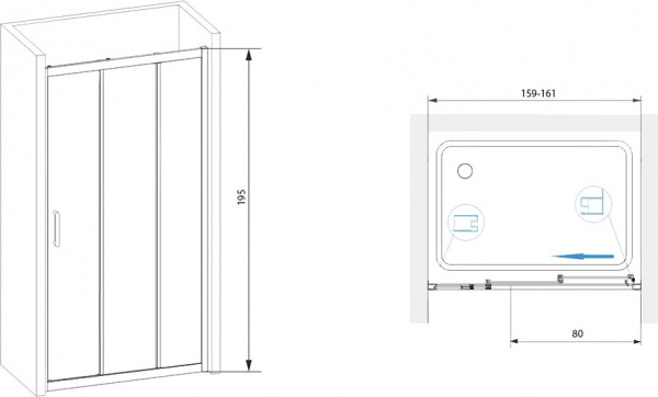 Душевая дверь в нишу RGW Passage PA-13 (159-161) x195 профиль хром, стекло прозрачное