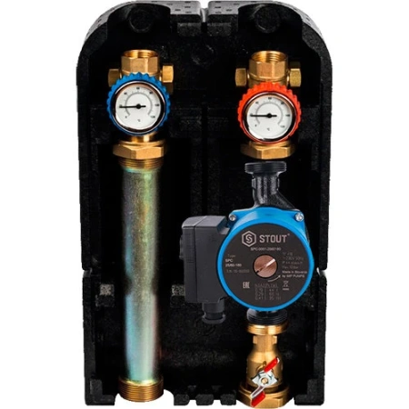 Насосная группа с термостатическим смесительным клапаном 1"с насосом STOUT SPC 25/60-180