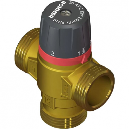 Термостатический смесительный клапан для систем отопления и ГВС Rommer 1* НР 35-60°С KV 2,5 (боковое смешивание)